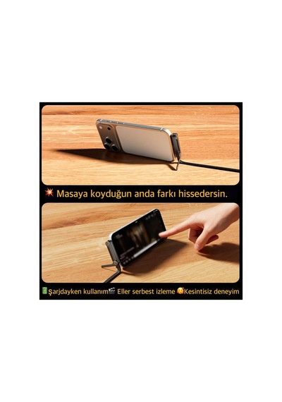 Type-c 240w Extra Dayanıklı Super Hızlı 480 Mps Veri Aktarımı Hem Stand Hem Şarj Kablosu Bir Arada Siyah - 841269187