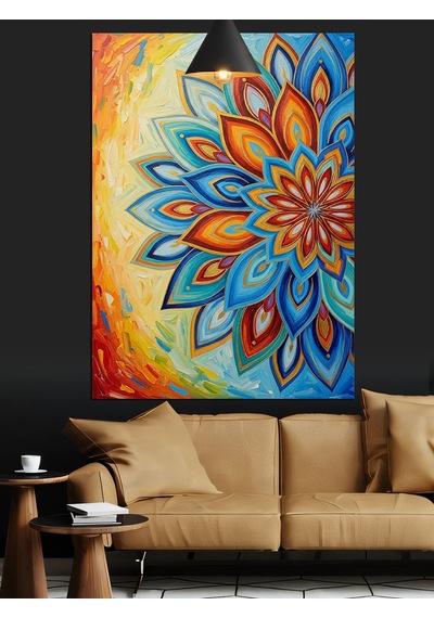 Çiçekli Mandala Soyut Sanat Dekoratif Kanvas - Mdf Ahşap Tablo