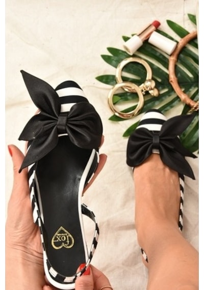 Fox Shoes Siyah/Beyaz Kumaş Kadın Babet H726809004 Beyaz