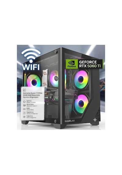 Gamelax Cber5700X R7 5700X 32 GB 1 TB M.2 NVME SSD 16 GB RTX5060 Ti Masaüstü Oyuncu Bilgisayarı