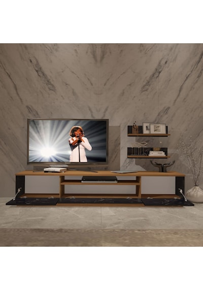 Decoraktiv Trio 4 Mdf Tv Ünitesi Tv Sehpası Ceviz - Siyah Mermer