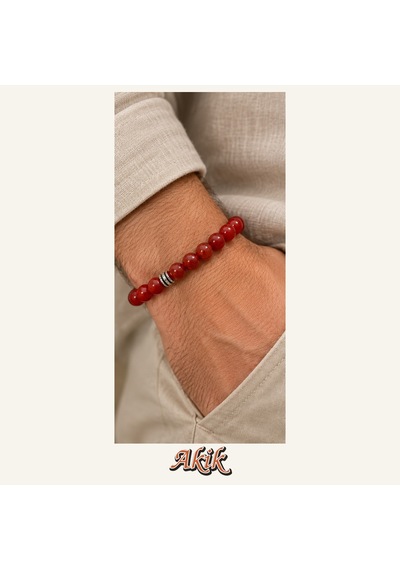 Akik Taşı Bileklik 8 Mm, Unisex, Elastik Çok Renkli