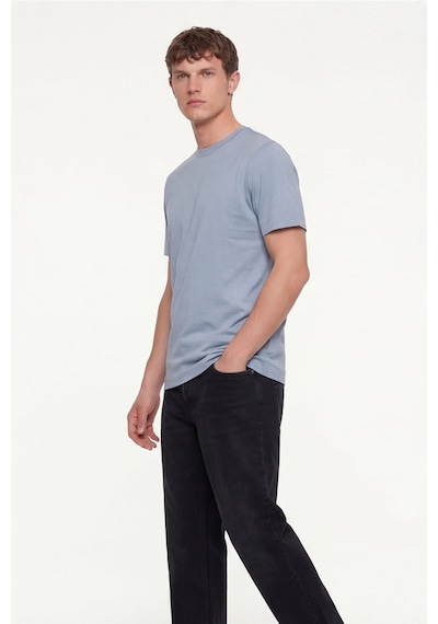 Sabri Özel Erkek Gri Normal Kesim Regular FitPamuk Dokuma Bisiklet Yaka Basic T-shirt