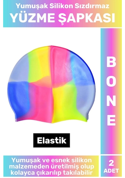 Özel Üretim Su Geçirmez Elastik Yüzücü Havuz Deniz Yüzme Şapkası Yumuşak Silikon Bone 2 Adet Çok Renkli