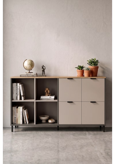 Robin Home Nexus 147x35 Cm Ofis Dolabı Klasör Dolabı Konsol Çok Amaçlı Dolap Metal Ayaklı Sepet-kumsal-antrasit Kahverengi