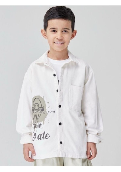 Jack Lions Erkek Çocuk Denim Baskılı Gömlek Ceket-14019 KREM