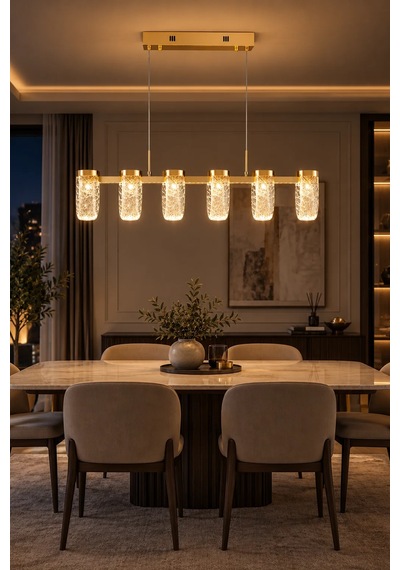 Modern Premium 6'lı Gold Sarkıt Avize Dekoratif Salon Yemek Masası Aydınlatması 40w