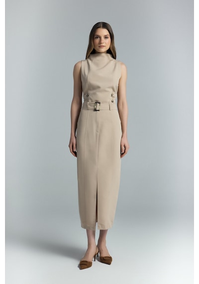 Sateen Jessi Yırtmaçlı Etek - Camel-137286