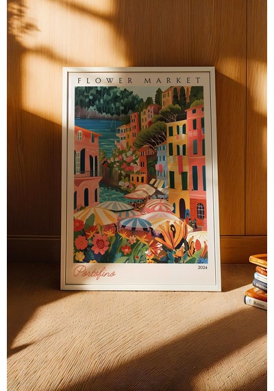 Portofino İtalya Çerçeveli Tablo Seyahat Severlere Salon Ve Ofis İçin Estetik Duvar Dekoru Travel Flower Market