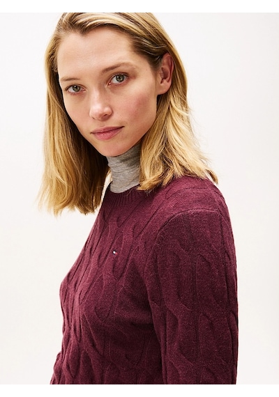 Tommy Hilfiger Soft Wool Cable C-nk Ls Swt Kadın Kırmızı Kazak - Ww0ww43586 Kırmızı