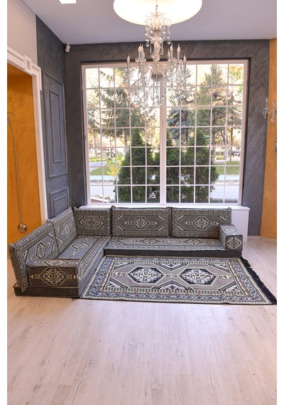 Şark Köşesi Takımı Konsepti Yahyalı Gri Modeli Koltuk Takımı Sünger Dahil 10 Parça