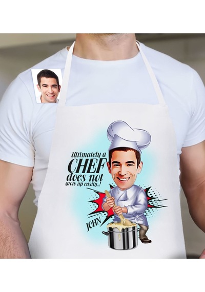 Bk Gift Personalized Chef Cartoon White Kitchen Apron - 4 Bej