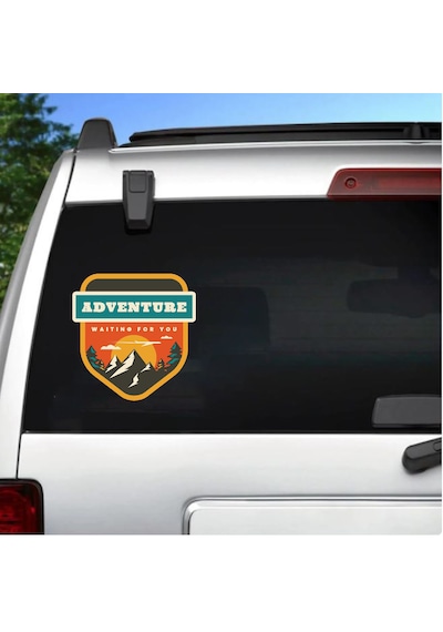 Adventure Kamp Dag Sticker - Araba Oto Motosiklet Karavan Cam Sticker - 00118 30x29 Cm