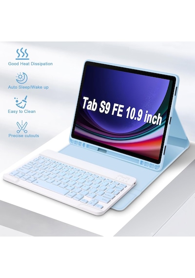 Samsung Uyumlu Galaxy Tab S9 Fe 10.9" Q Türkçe Klavyeli Kılıf Kalem Bölmeli Bluetooth Özellikli Standlı