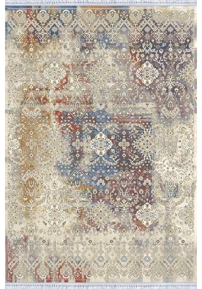 Çok Renkli Vintage Dokuma Pamuk Taban Kaymaz Kilim Klm257n11