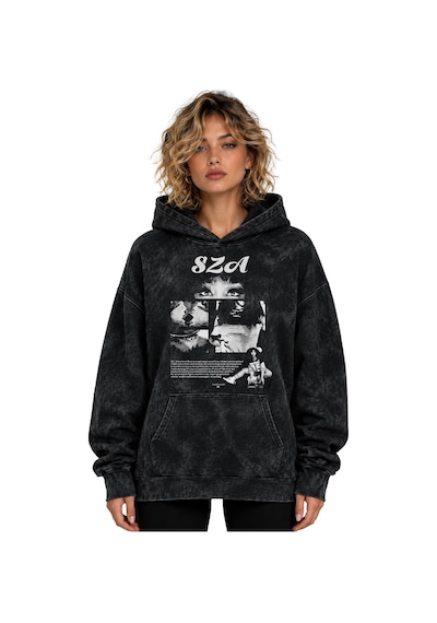 Sevbano Sza Rapper Şarkıcı Baskılı Unisex Oversize Premium Yıkamalı Hoodi Siyah