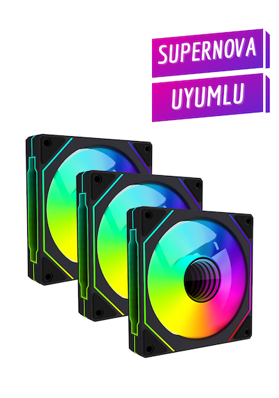 Supernova İle Uyumlu 3 Adet 6pın Argb Fan Hexagon Aynalı 6 Pin Kontrolcüye Bağlanan Fan Seti Siyah