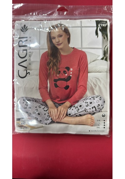 Çağrı Bayan Pijama Takımı-7193 Gri - Kırmızı