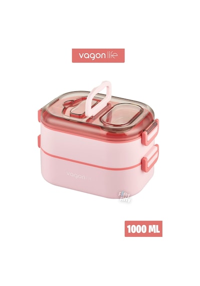Vagonlife 1 L İki Kat Üç Bölme Paslanmaz Çelik Bento Lunch Box Sos Kaseli Mode