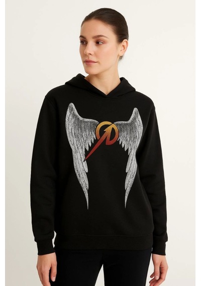 Suma Metallica İki İplik Kapüşonlu Ön Ve Arka Baskılı Hoodie - Siyah Sİyah