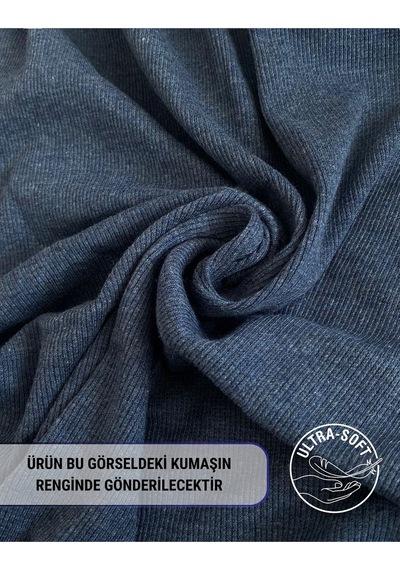 Alya Underwear Pamuklu Kaşkorse V Yaka Body Sweatshirt, Fitilli Kumaş Likralı Bluz, Asker Yeşili Badi İndigo Melanj