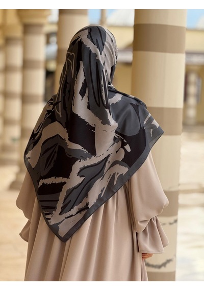 Qalortex Scarf Pamuklu Soft Âmine Desen Eşarp-siyah/gri