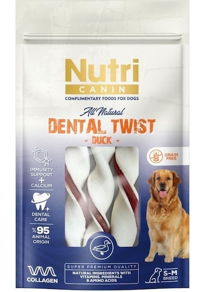 Nutri Canin Dental Twist Ördekli Yetişkin Köpek Ödülü S-M 80 G