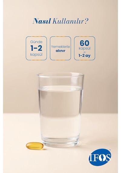 1200 Mg Omega 3 Balık Yağı 60 Softgel Yumuşak Kapsül Fish Oil Ifos Sertifikalı 384mg Epa + 240mg Dha 1 Aylık Kullanım