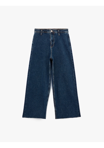 Koton Yüksek Bel Rahat Kalıp Geniş Paça Jean Pantolon - Culotte Jeans Green Cast 6wal40213md Yeşil
