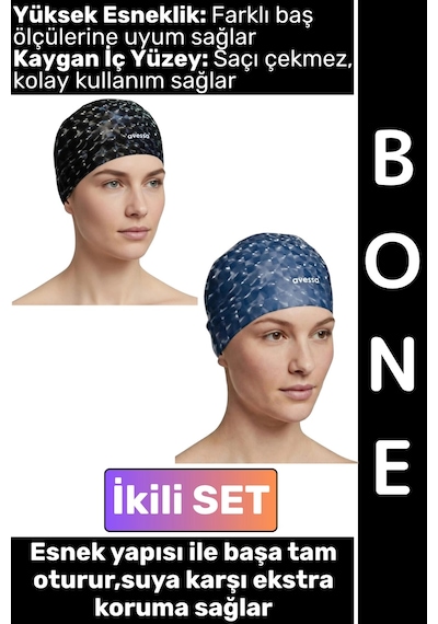 Bone Konforlu Esnek Yumuşak Havuz Deniz Yüzme Kaygan İç Yüzey Şık Su Geçirmez Saç Bonesi İkili Set Çok Renkli