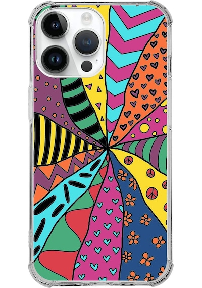 Apple Uyumlu iPhone 14 Pro Retro Color 4 Baskılı Şeffaf Köşe Korumalı Antişok Kılıf
