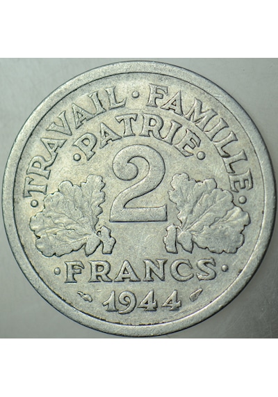 Fransa 2 Frank 1944 B. En Az Çıkan Tarih Ve Harf. Iı. Dünya Savaşı Nazi İşgali.