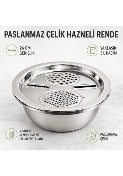 Paslanmaz Çelik Hazneli Rende - 24 Cm Çok Renkli