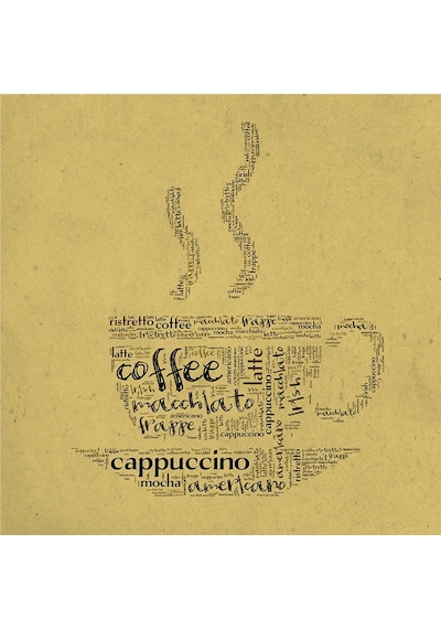 Tipografik Kahve Desenleri Doğal Taş Bardak Altlığı 4'lü Set - Natural Stone Coasters - Taş Beyaz