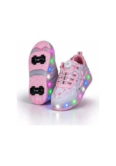 Odin Tekerlekli Işıklı Çocuk Spor Ayakkabı Rahat Patenli Sneaker - Pembe
