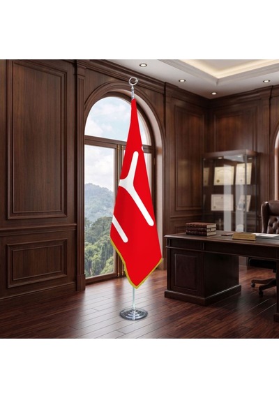 Kayı Boyu Kırmızı Direkli - Altın Saçaklı Saten Makam Bayrağı Seti Krom Direk Diğer