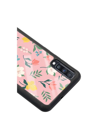 Samsung Uyumlu A70 Pinky Flowers Tasarımlı Glossy Telefon Kılıfı Çok Renkli