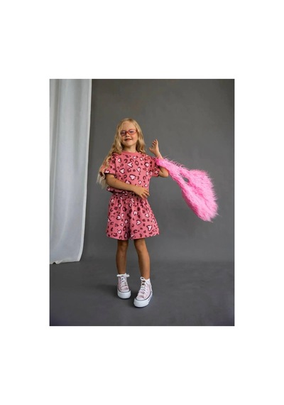 Poala Kids Pembe Leopar Şort Crop Takım