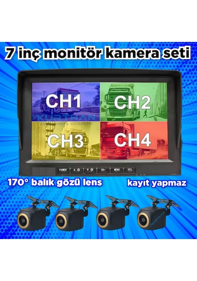 7 İnç Kayıtsız Ekran Ve 4 Adet Ahd 720p Balık Gözü 170'' Kamera