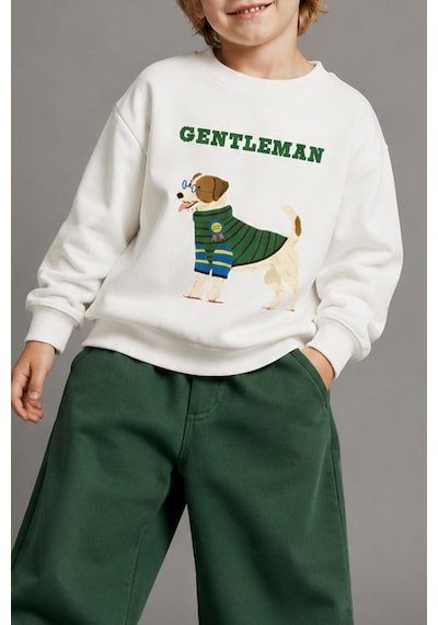 Monila Erkek Çocuk 3 İplik Kumaş Hayvan Baskılı Pamuklu Sweatshirt Ekru