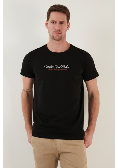 Buratti Pamuklu Slim Fit Bisiklet Yaka Yazılı Erkek T Shirt 541Enjoy Siyah