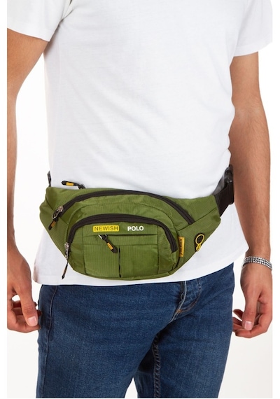 Newish Polo Unisex Haki Su Geçirmez Usb Ve Kulaklık Girişli Bel Ve Omuz Çanta Freebag Haki - Erkek Bel Çantası Yeşil - Kamuflaj