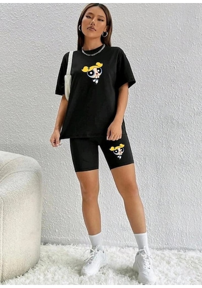 Tarzsokak Kadın Siyah Toparlayıcı Tayt Ve Tshirt Kombini Alt-üst Takım