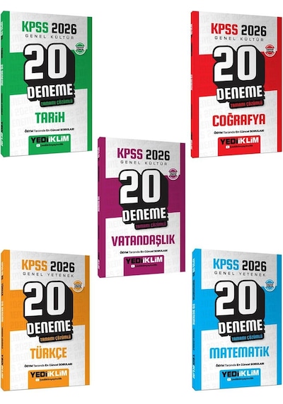 Yediiklim 2026 Kpss Gy-gk Tamamı Çözümlü 20 Deneme Seti 5 Kitap