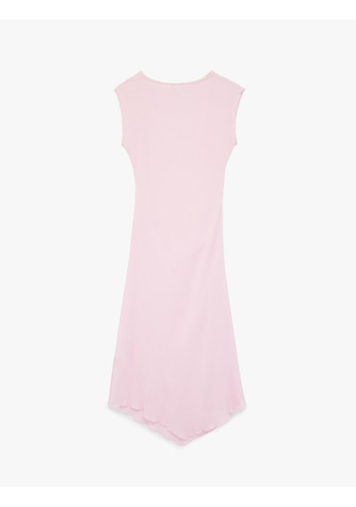 Koton Drape Detaylı Asimetrik Kesim Bisiklet Yaka Kolsuz Midi Elbise Pembe 6sal80121ık Gül