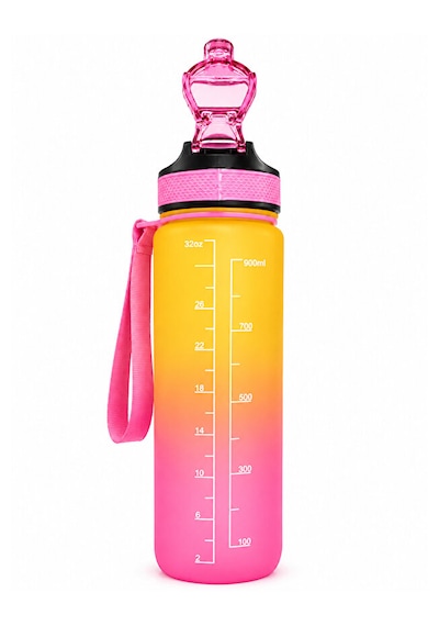 900 Ml Motivasyon Matarası Sızdırmaz, Kilitli, Silikon Uçlu, Taşıma Askılı, Geniş Ağızlı Su Matarası pembe