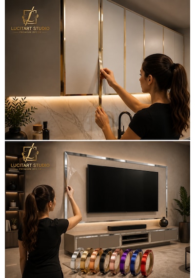 Lucitart Studio 5 Adet 5cmx120cm 1mm Kalınlığında Kendinden Yapışkanlı Pleksi Aynalı Duvar Çıtası 9 Renk Seçeneği Dekoratif Duvar, Kapı, Tv Ünitesi Ve Mobilya Çıtası Siyah