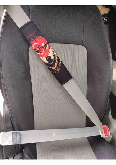 Lexroo Emniyet Kemeri Kılıfı, Kurt Ve Türk Bayrağı Baskılı, 26 Cm, Yumuşak Voleur Kumaş