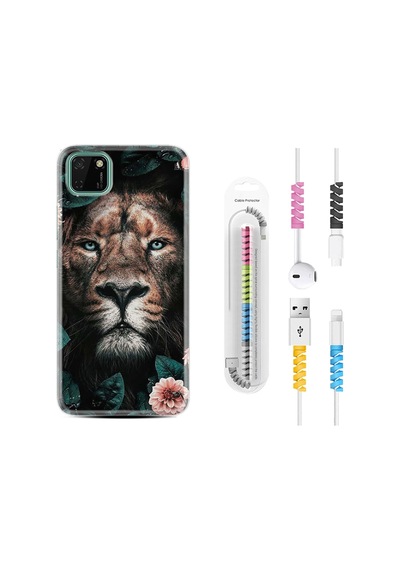 Huawei Y5P Kılıf Kablo Koruyuculu Leon Flowers 1307