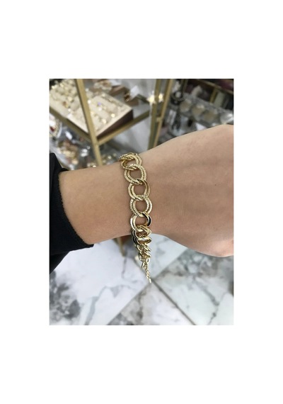 İkili Zincir Künye Gold Model Bileklik Altın